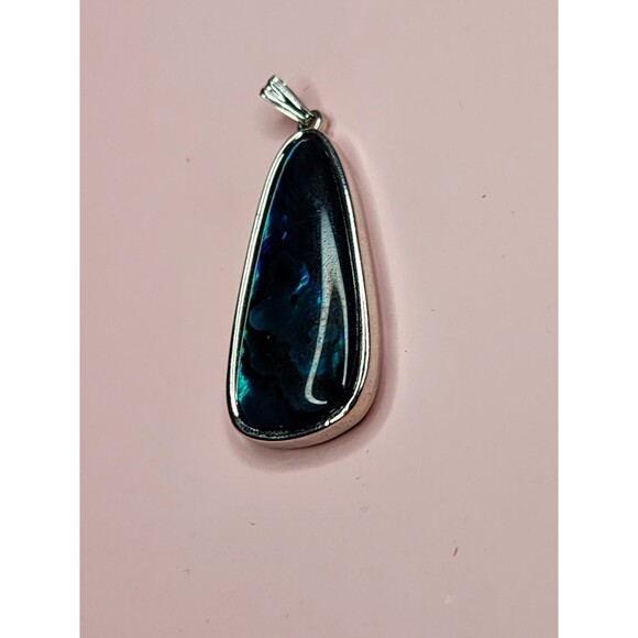 ABALONE SHELL TAPERED OVAL TEARDROP BLUE GREEN TURQUOISE PENDANT CHARM SILVER - Picture 6 of 12